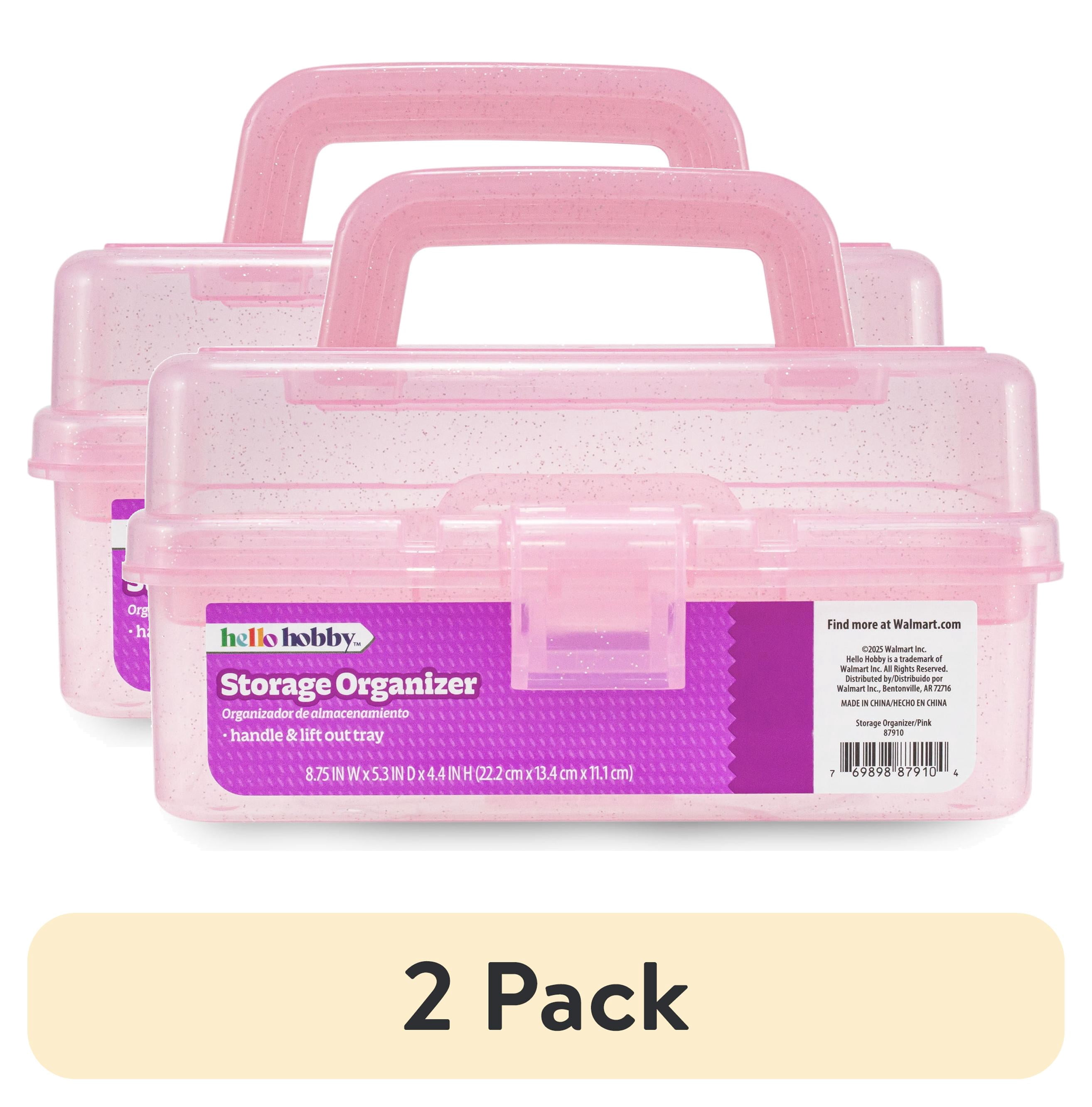(2 pack) Hello Hobby Arts & Craft Storage Case with Lift Out Tray Pink with Glitter