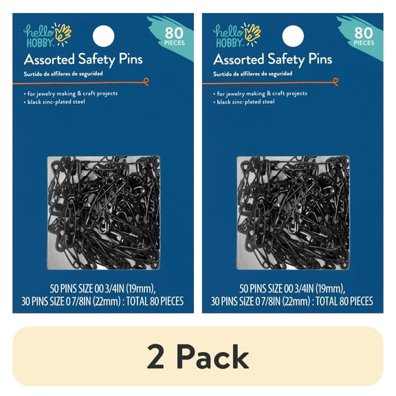 (2 pack) Hello Hobby Assorted Size Black Steel Safety Pins (80 Count)