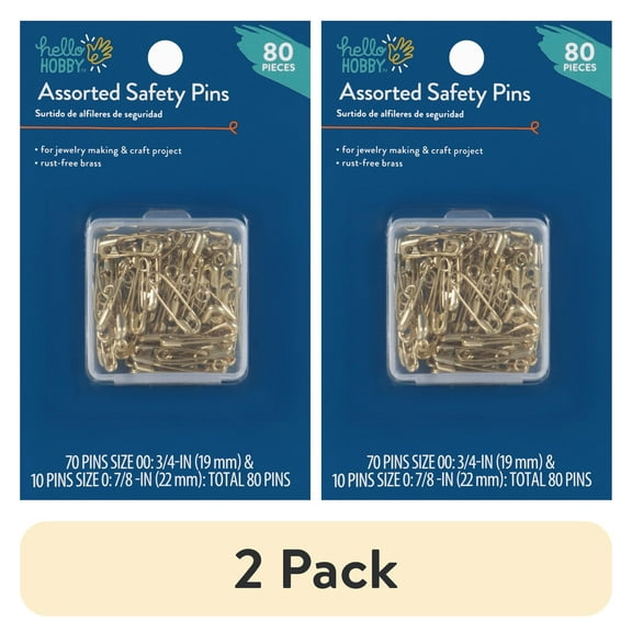 (2 pack) Hello Hobby Assorted Size Gilt Safety Pins (80 Count)