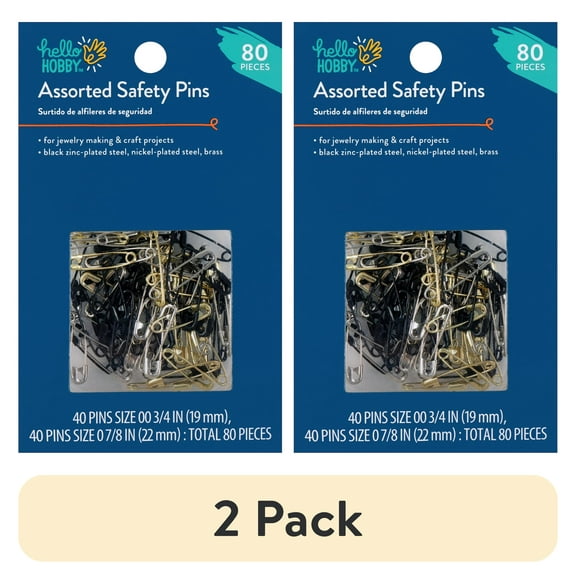 (2 pack) Hello Hobby Assorted Size Steel Safety Pins (80 Count)