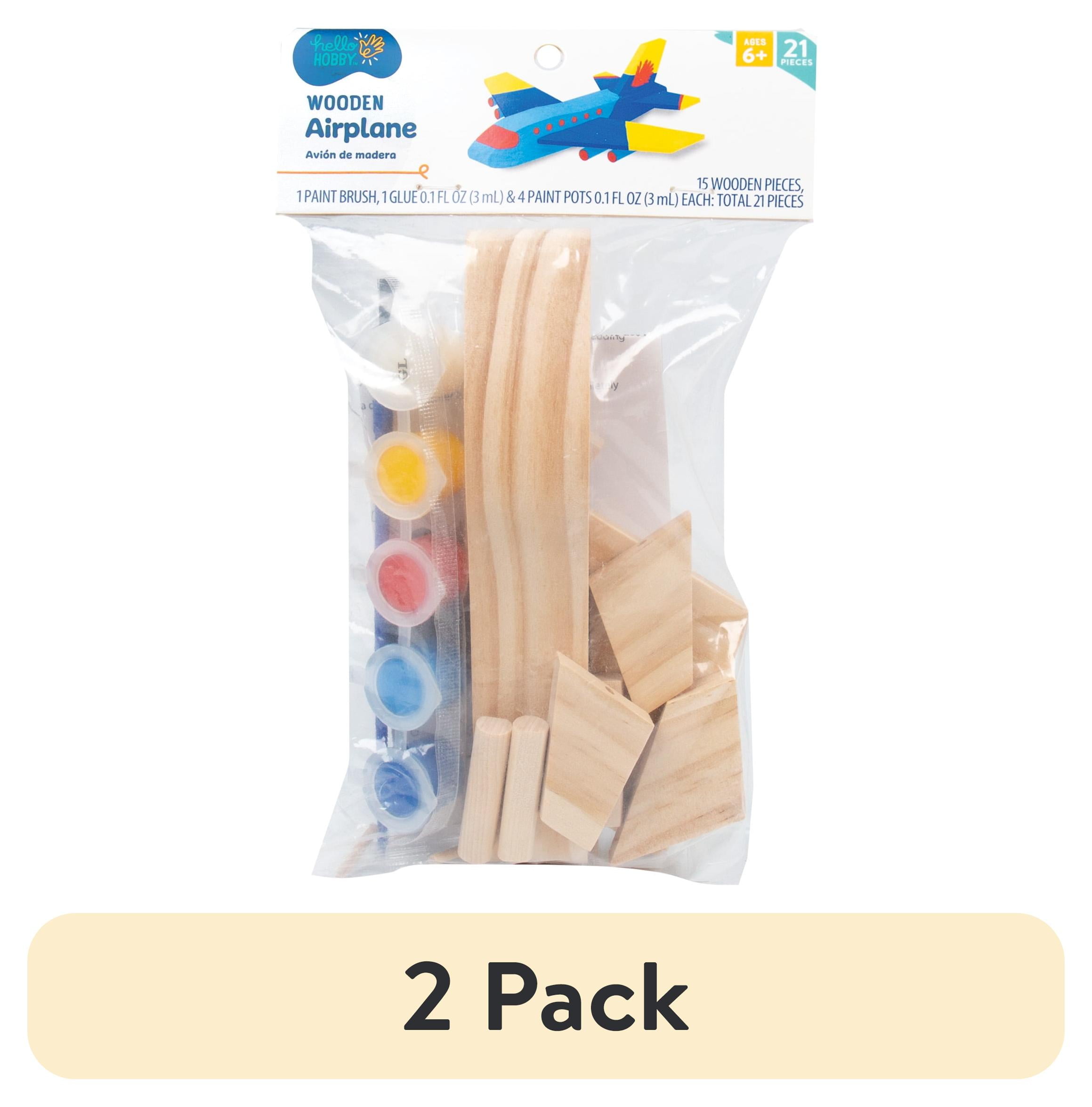 (2 pack) Hello Hobby Build Your Own Wooden Airplane, 21 Pieces, Art & Craft Kit, Boys and Girls, Child, Ages 6+