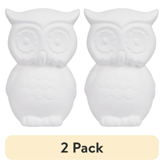 (2 pack) Hello Hobby Ceramic Paintable Bank Owl, 5.75" Height White Craft Base