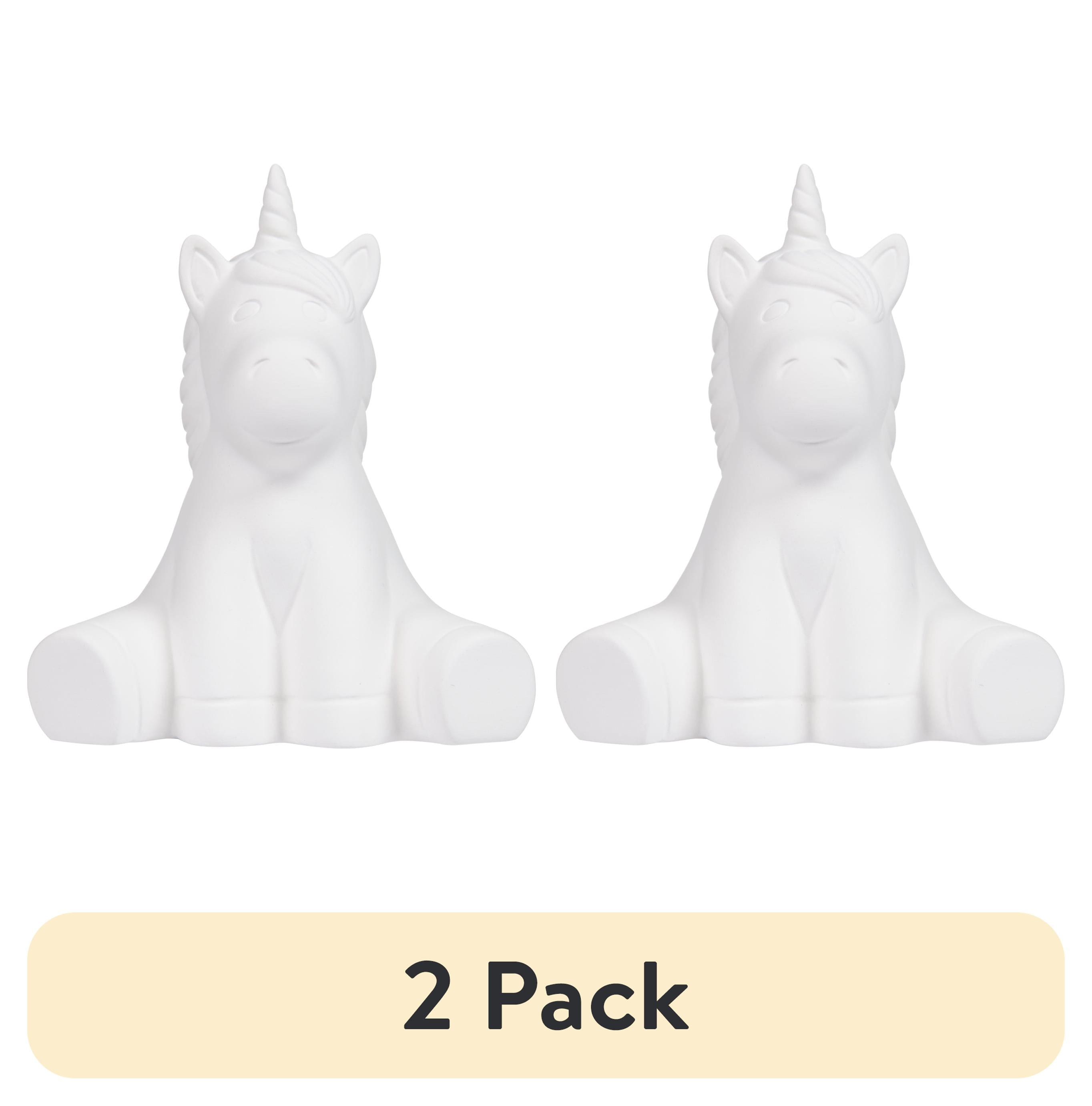 (2 pack) Hello Hobby Ceramic Paintable Figurine Sitting Unicorn, 5.25" Height White Craft Base