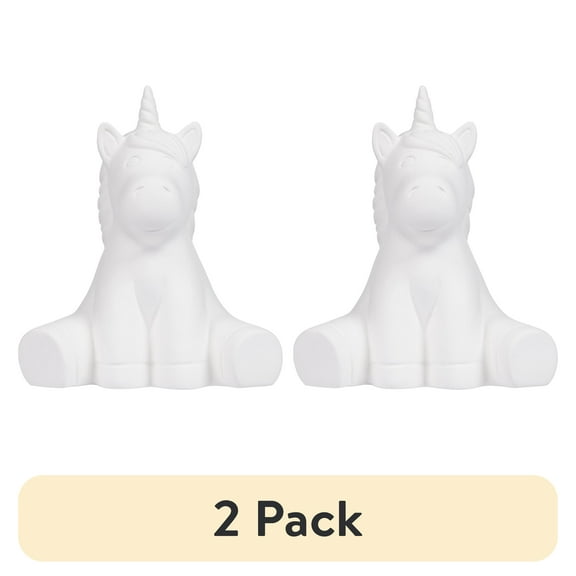 (2 pack) Hello Hobby Ceramic Paintable Figurine Sitting Unicorn, 5.25" Height White Craft Base