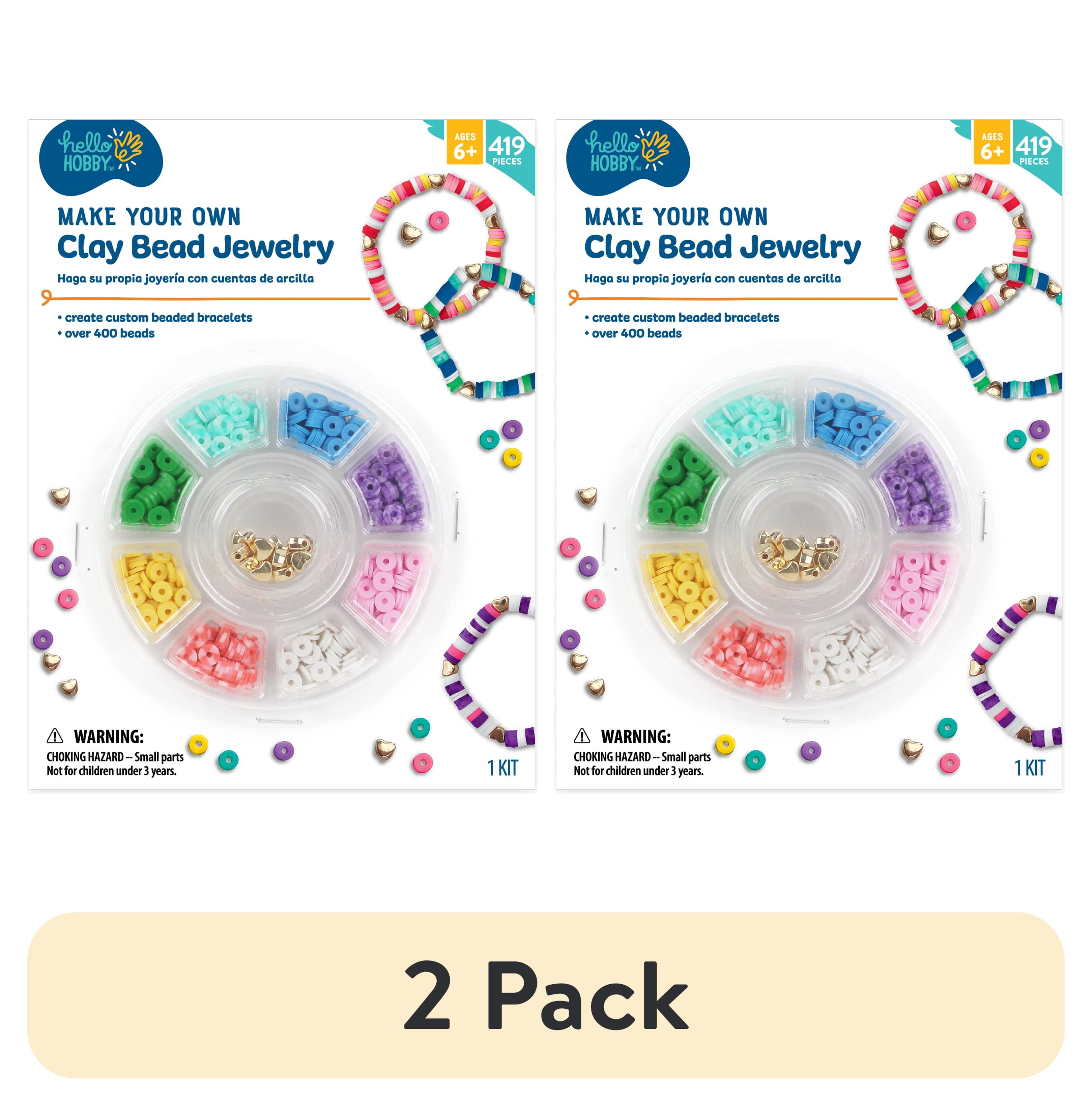 (2 pack) Hello Hobby Clay Bead Jewelry Making Kit for Kids