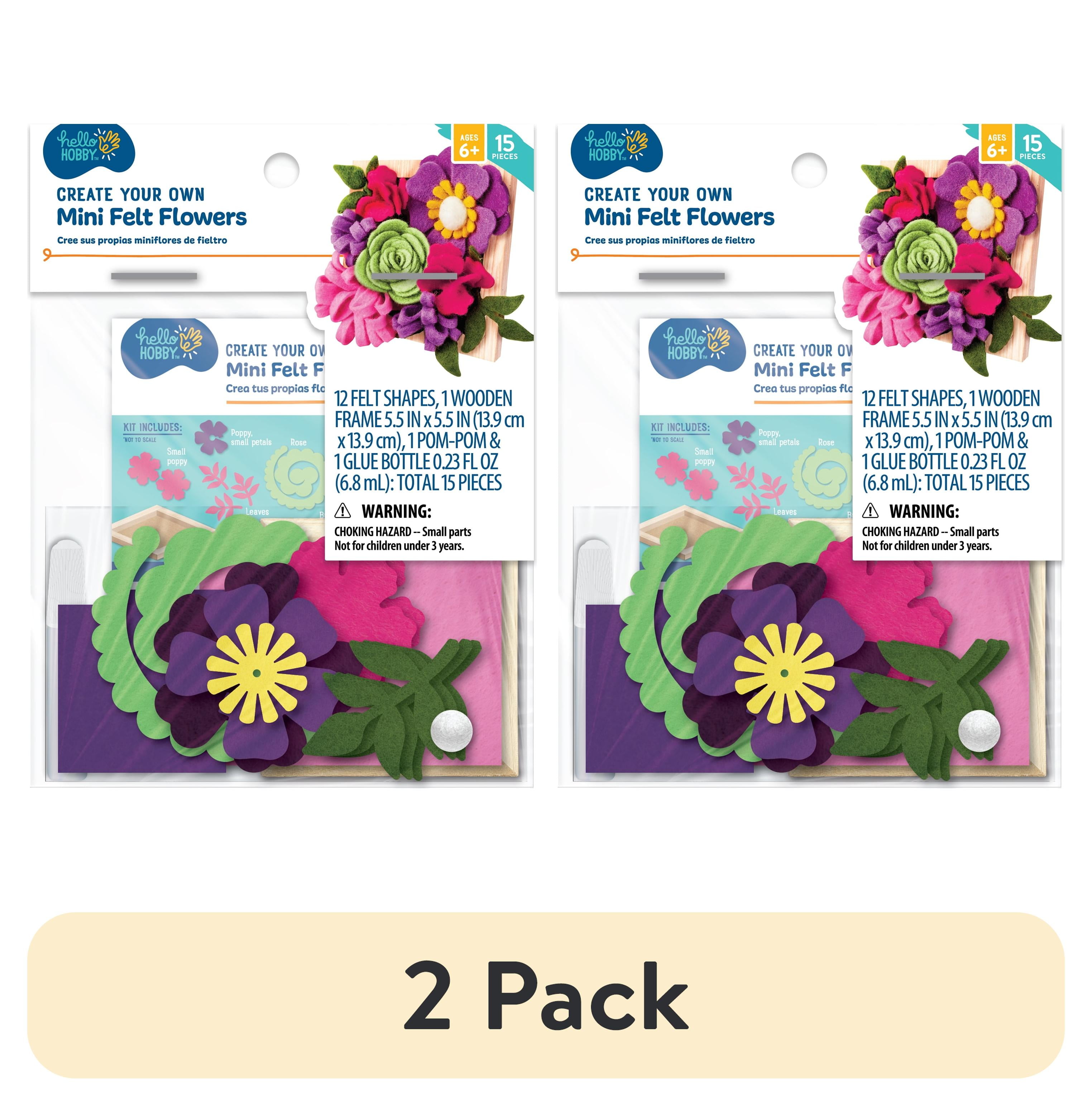 (2 pack) Hello Hobby Create Your Own Mini Felt Flowers, Child Craft Kit