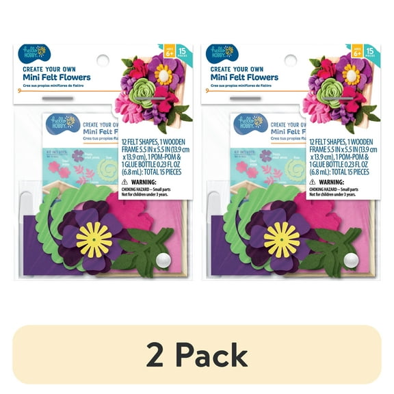 (2 pack) Hello Hobby Create Your Own Mini Felt Flowers, Child Craft Kit