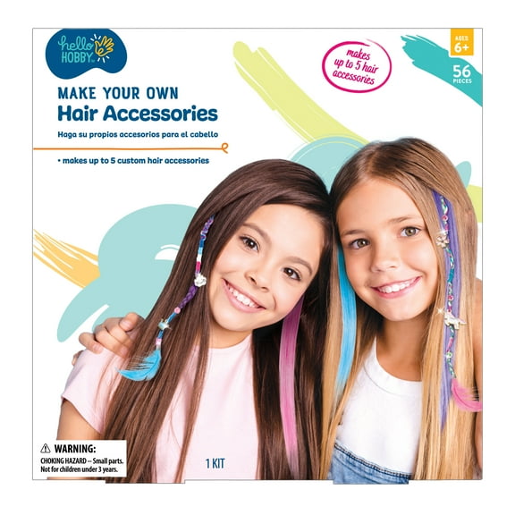 (2 pack) Hello Hobby Make Your Own Hair Accessories Kit for Kids, Multicolor