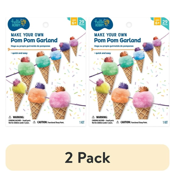 (2 pack) Hello Hobby Make Your Own Pom-Pom Ice Cream Garland Craft Kit, Unisex Child