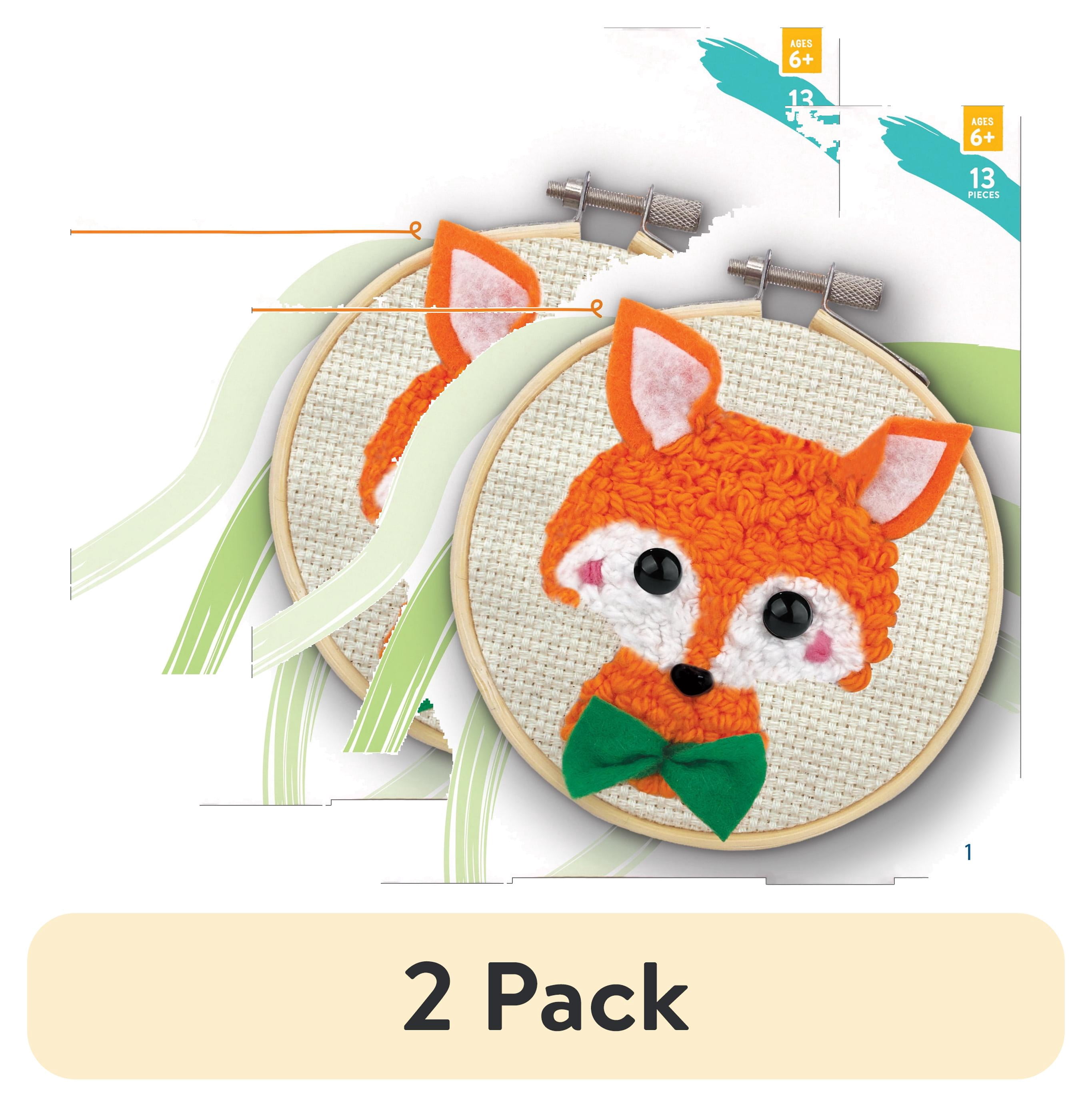 (2 pack) Hello Hobby Punch Needle Kit for Beginners & Kids, Cute Fox Embroidery Kit
