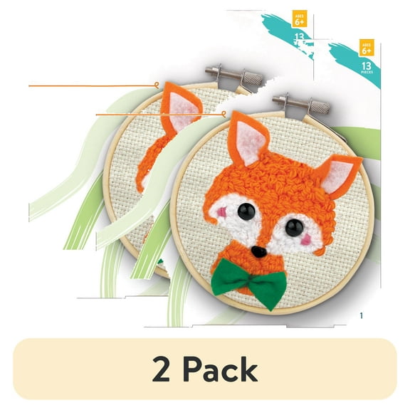 (2 pack) Hello Hobby Punch Needle Kit for Beginners & Kids, Cute Fox Embroidery Kit
