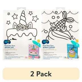 (2 pack) Hello Hobby Paint Your Own Mermaid and Cupcake Canvas Assortment, Each Sold Separately