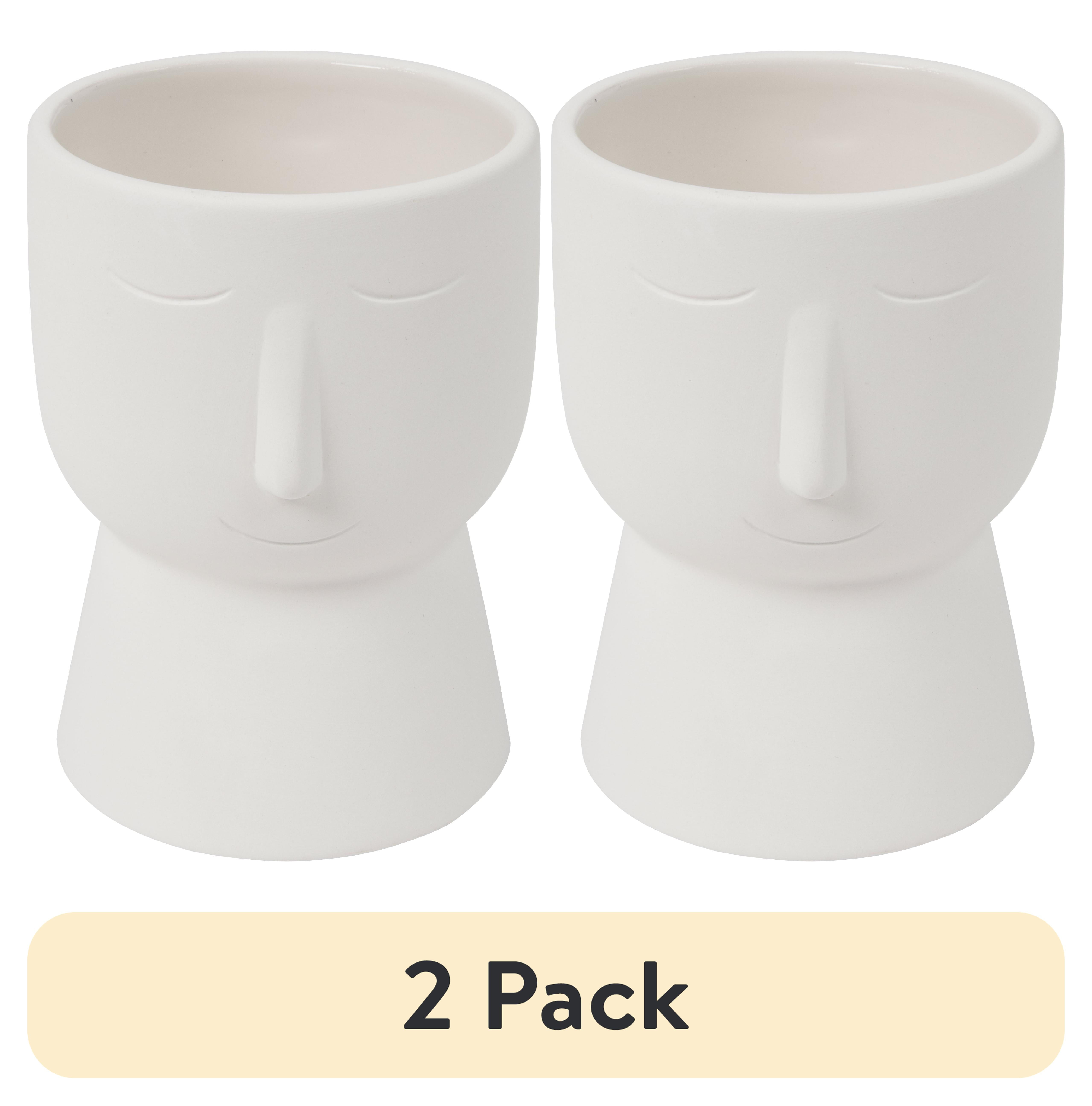 (2 pack) Hello Hobby Paintable Ceramic Face Planter, White Ceramic 3.86" x 4.92" High