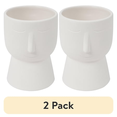 (2 pack) Hello Hobby Paintable Ceramic Face Planter, White Ceramic 3.86" x 4.92" High