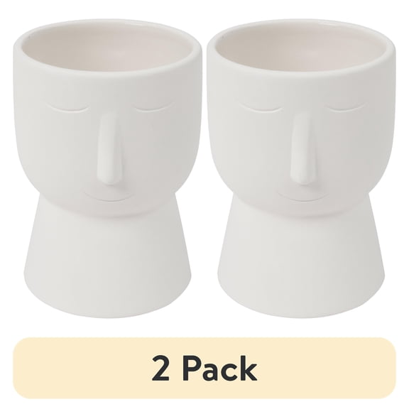 (2 pack) Hello Hobby Paintable Ceramic Face Planter, White Ceramic 3.86" x 4.92" High