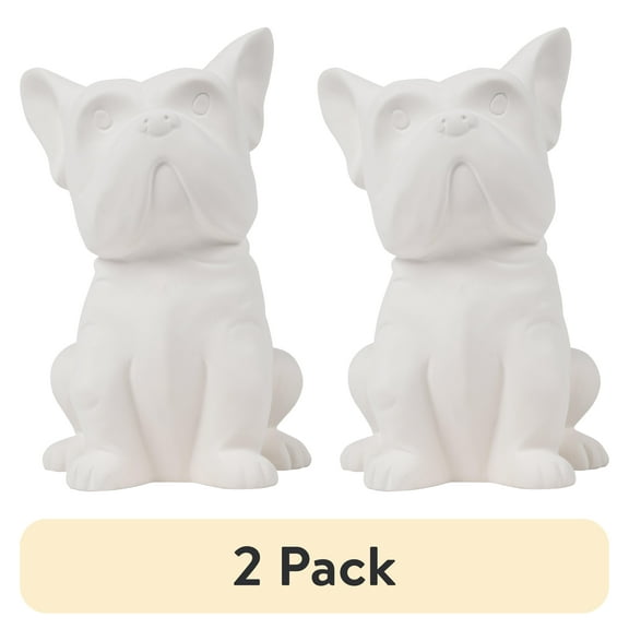 (2 pack) Hello Hobby Paintable French Bulldog Figure, White Ceramic 6" to Paint, Craft Base