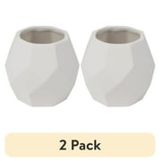 (2 pack) Hello Hobby Paintable Small Ceramic Geometric Planter, White
