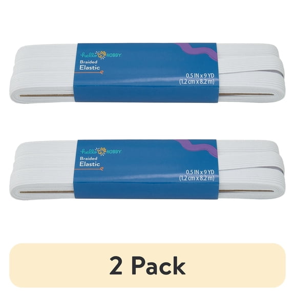 (2 pack) Hello Hobby 9 Yards 1/2 Inch White Braided Elastic for Sewing and Crafting
