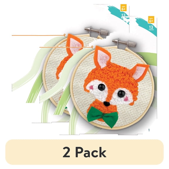 (2 pack) Hello Hobby Punch Needle Kit for Beginners & Kids, Cute Fox Embroidery Kit
