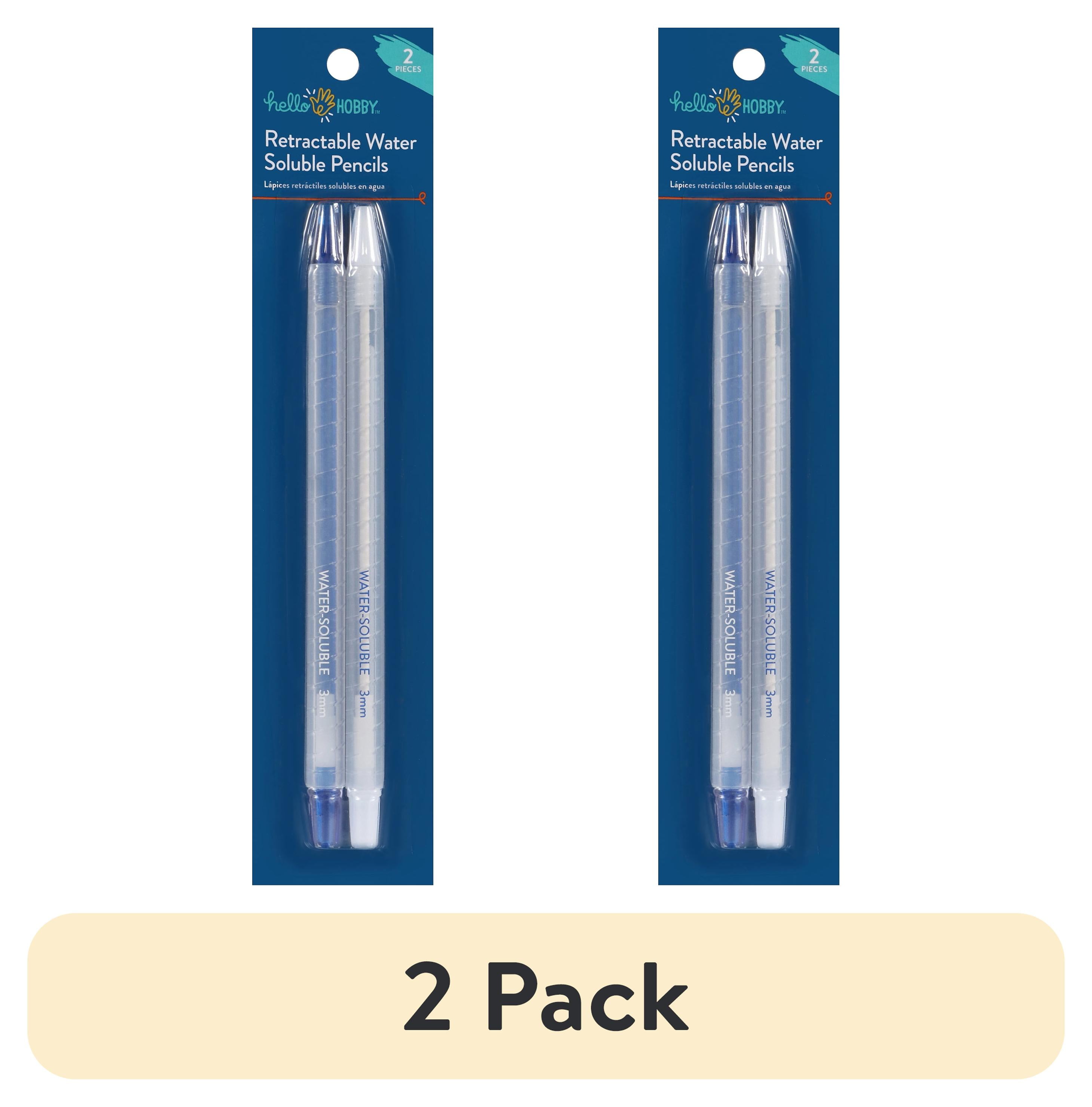 (2 pack) Hello Hobby Retractable Water-Soluble Fabric Marking Pencils, White and Blue, 2 Count