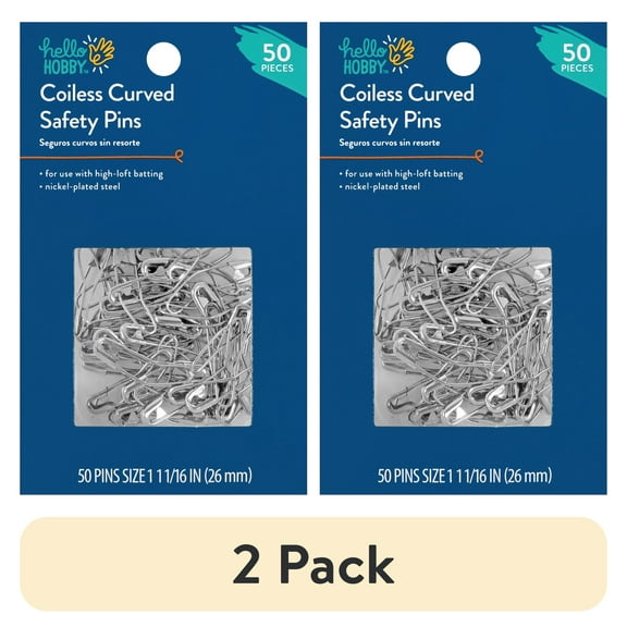 (2 pack) Hello Hobby Size 1 Quilter's Coiless Curved Steel Safety Pins (50 Count)