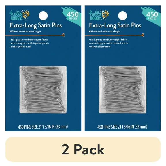 (2 pack) Hello Hobby Size 21 Extra-Long Silver Satin Pins, Nickel-Plated Steel (450 Count)