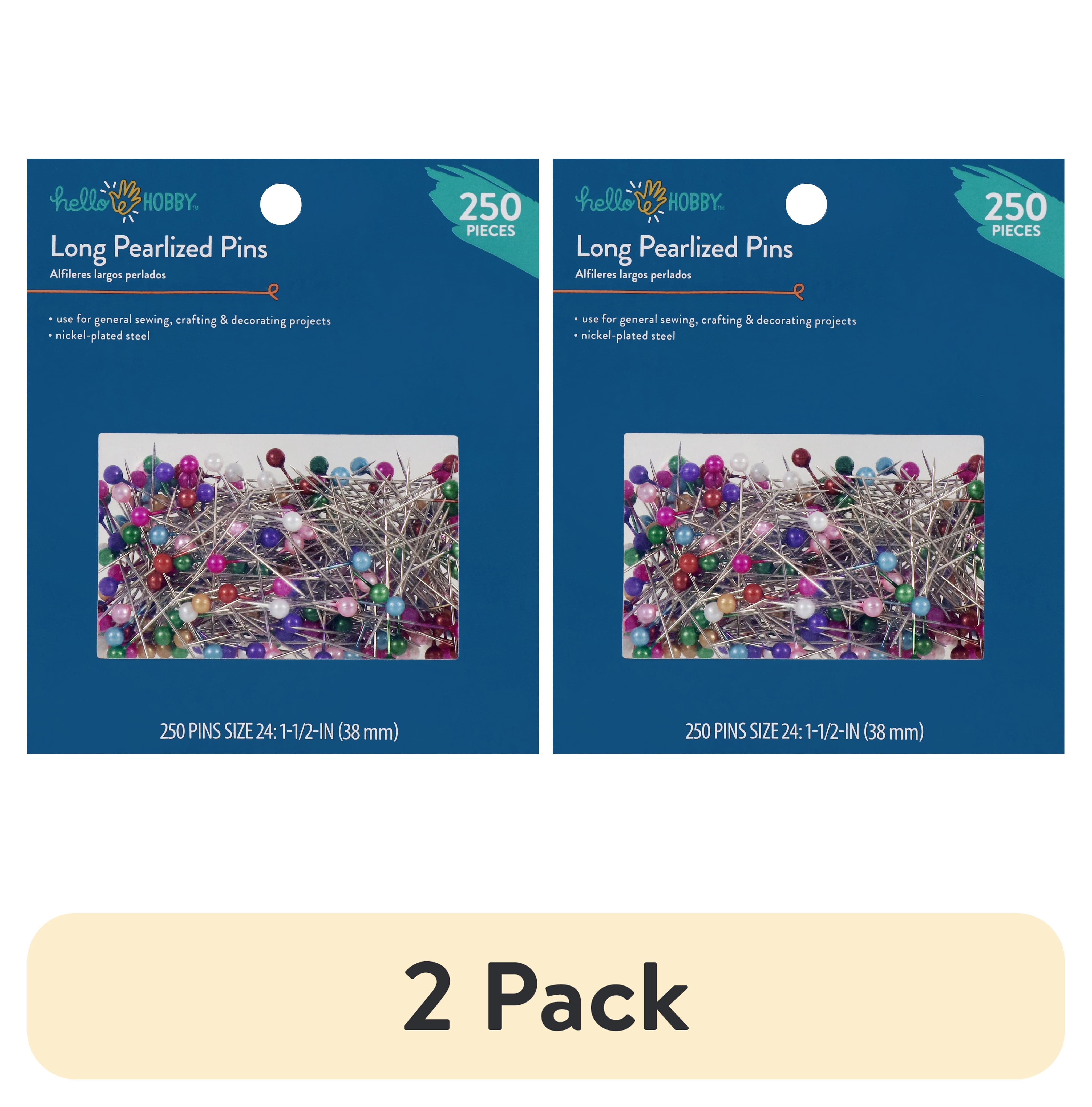 (2 pack) Hello Hobby Size 24 Long Pearlized Head Steel Pins, Assorted Colors, 250 Count