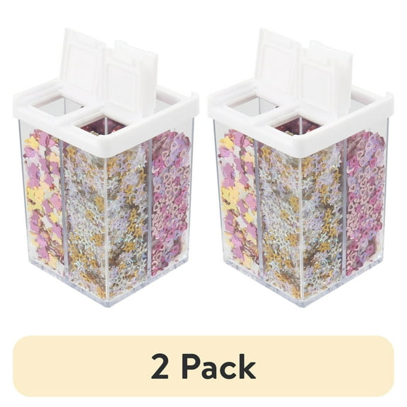 (2 pack) Hello Hobby Sparkling Confetti-Style Multi-color Glitter Shapes, Stackable 4-Compartment, 1.92 oz