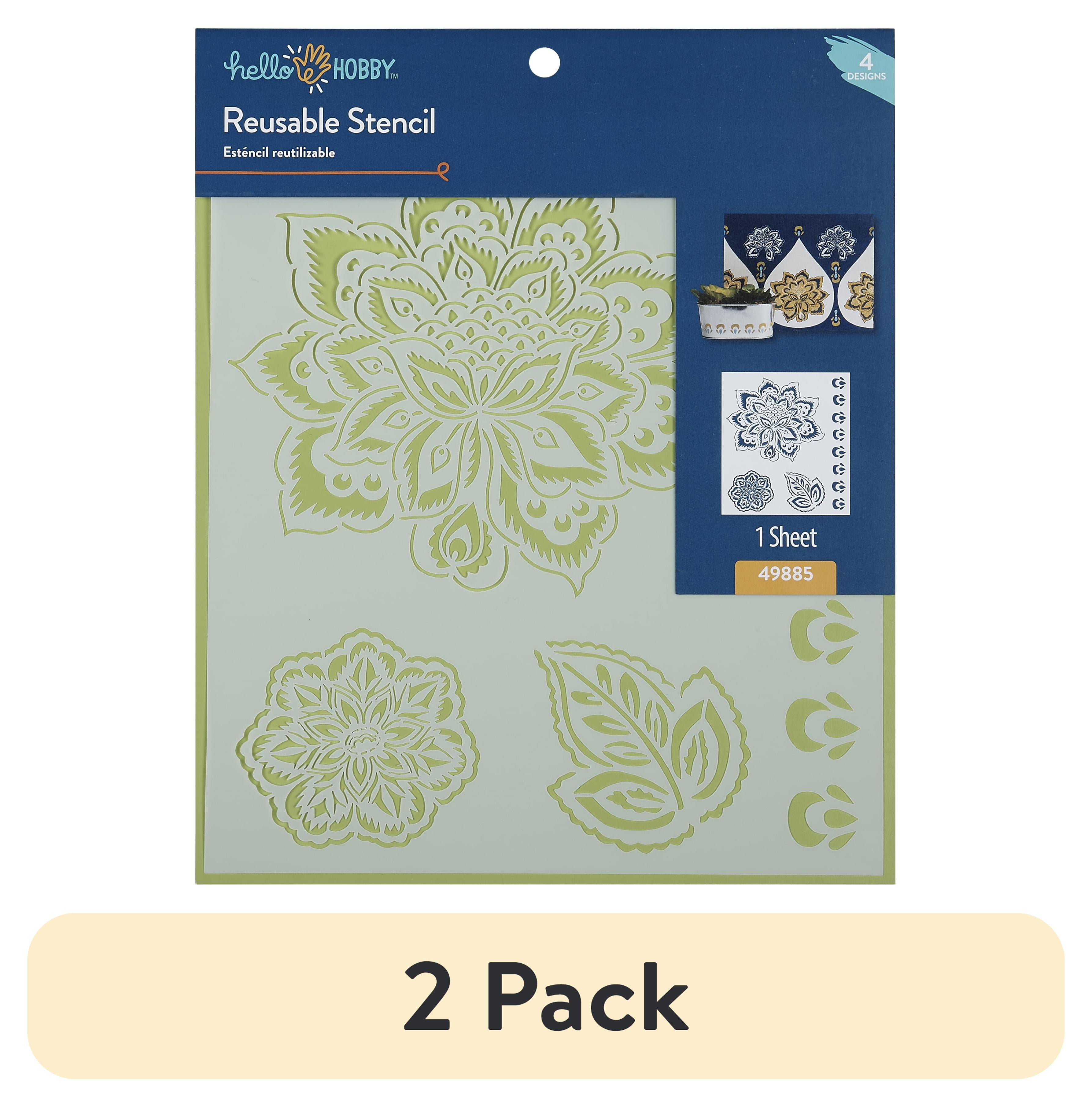 (2 pack) Hello Hobby Lotus Stencil Set, Durable and Reusable Plastic Stencil, 8.5" x 9.5"