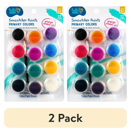 (2 pack) Hello Hobby Suncatcher Paints & Paintbrush, Window Art Paint