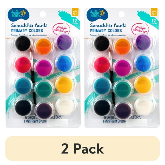 (2 pack) Hello Hobby Suncatcher Paints & Paintbrush, Window Art Paint