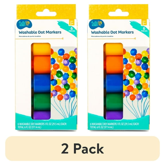 (2 pack) Hello Hobby Washable Dot Markers, 6-Pack Primary Colors