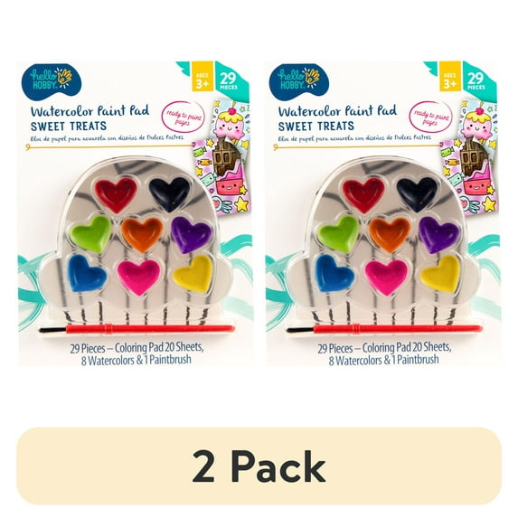 (2 pack) Hello Hobby Watercolor Paint Pad, Heart-Shaped Watercolors