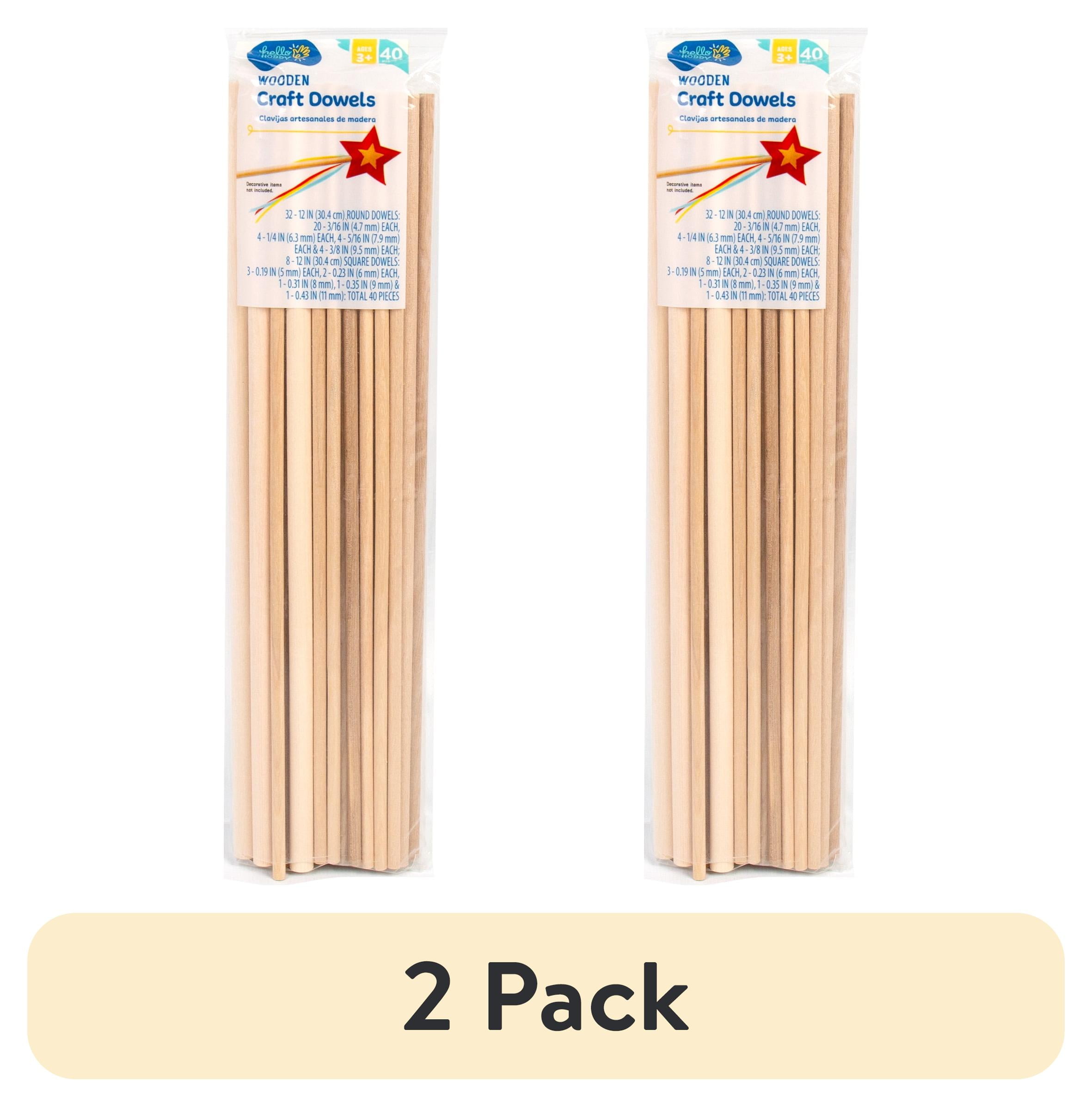 (2 pack) Hello Hobby Wooden Craft Dowels, 40 Pieces