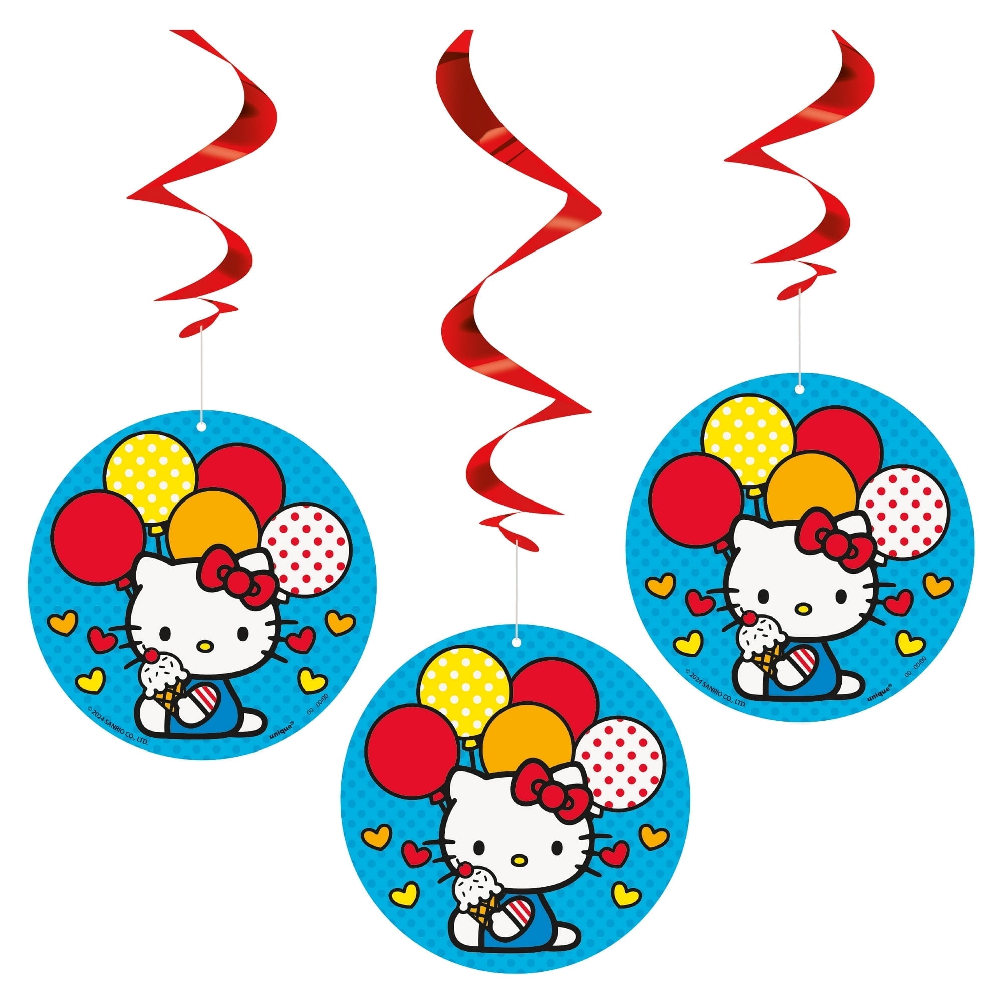 (12 pack) Hello Kitty Hanging Swirl Decorations, 3ct