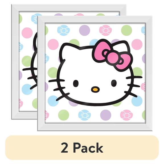 (2 pack) Silver Buffalo Hello Kitty Pose Name Multi Dots Gel Coat 6" x 6" Framed MDF Modern Wall Art