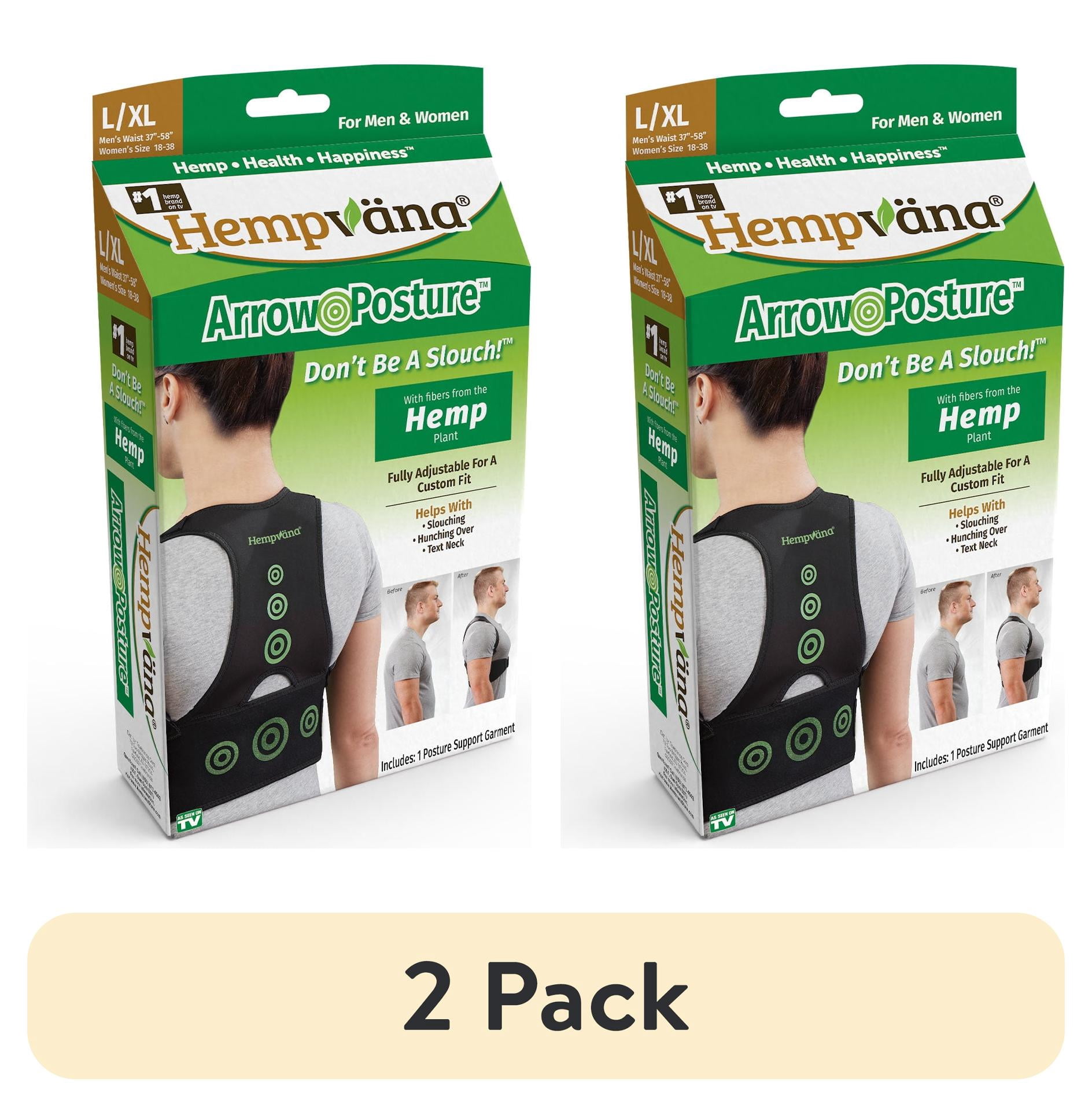 (2 pack) Hempvana Arrow Posture - Fully Adjustable Posture Support & Posture Corrector for Upper Body - Helps Correct Slouching, Text Neck and Hunching Over (L/XL)