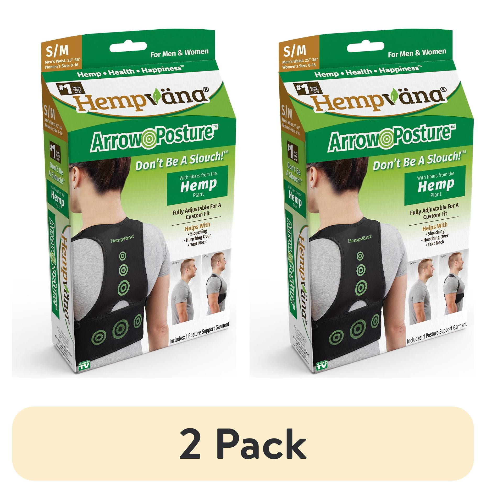 (2 pack) Hempvana Arrow Posture - Fully Adjustable Posture Support & Posture Corrector for Upper Body - Helps Correct Slouching, Text Neck and Hunching Over (S/M)