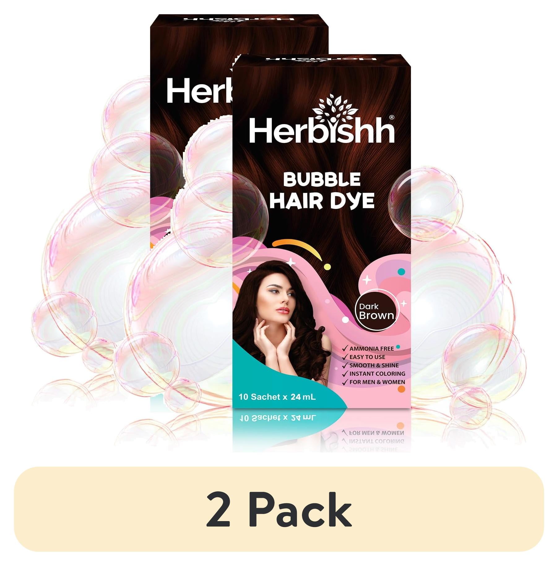 (2 pack) Herbishh 3-in-1 Bubble Foam Hair Dye Shampoo, Dark Brown, 10 ...