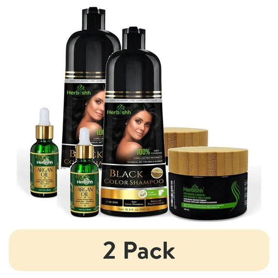 (2 pack) Herbishh After Color Combo- Hair Color Shampoo, Hair Mask & Argan Oil - Hair Straightening, Shine, and Protection for Men and Women (Black)