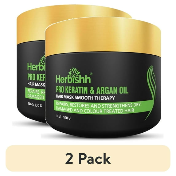 (2 pack) Herbishh Argan Hair Mask-Deep Conditioning & Hydration For Healthier Looking Hair- For Very Dry, Weak, Stressed Out Hair, No Sulphates, No Parabens (100 Gm), 1 Count