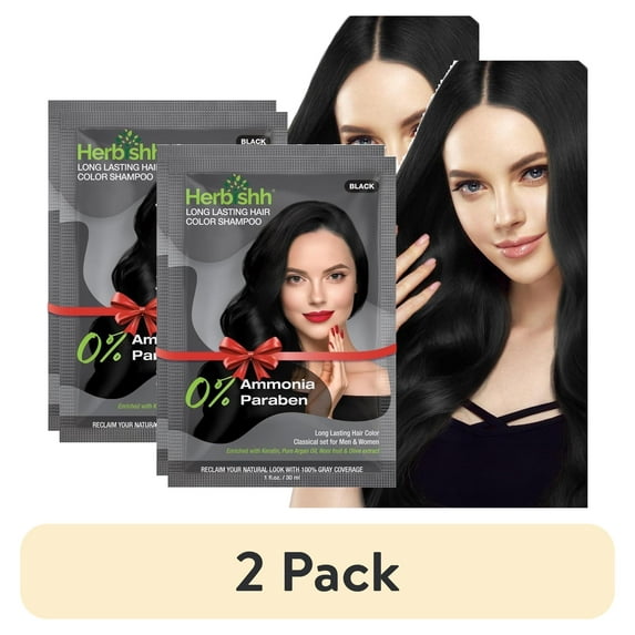 (2 pack) Herbishh Black Hair Color Shampoo for Gray Hair, 3-in-1 Dye Cleanse & Condition, Ammonia-Free, Long-Lasting Coverage, Easy to Use, Travel Pack, 30ml Each Sachet, Ideal for Men & Women, Pack of 2