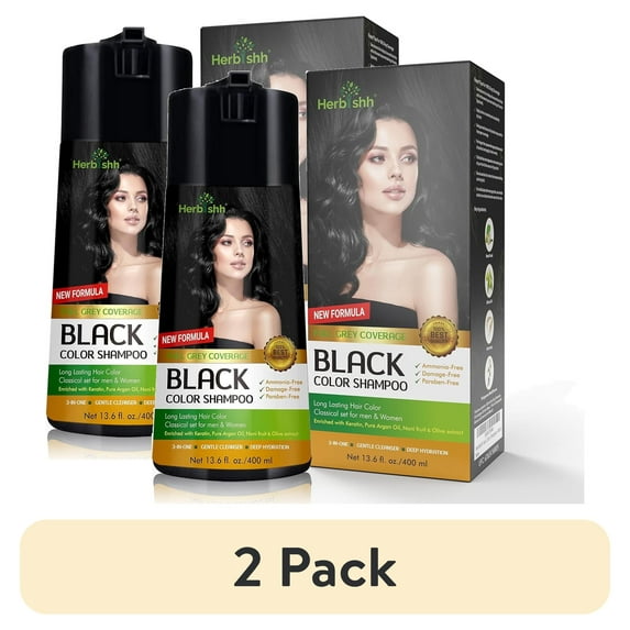 (2 pack) Herbishh Black Hair Color Shampoo for Gray Hair – Enriched Color Shampoo Hair Dye Formula – Hair Dye Shampoo and Conditioner – Long Lasting & DIY