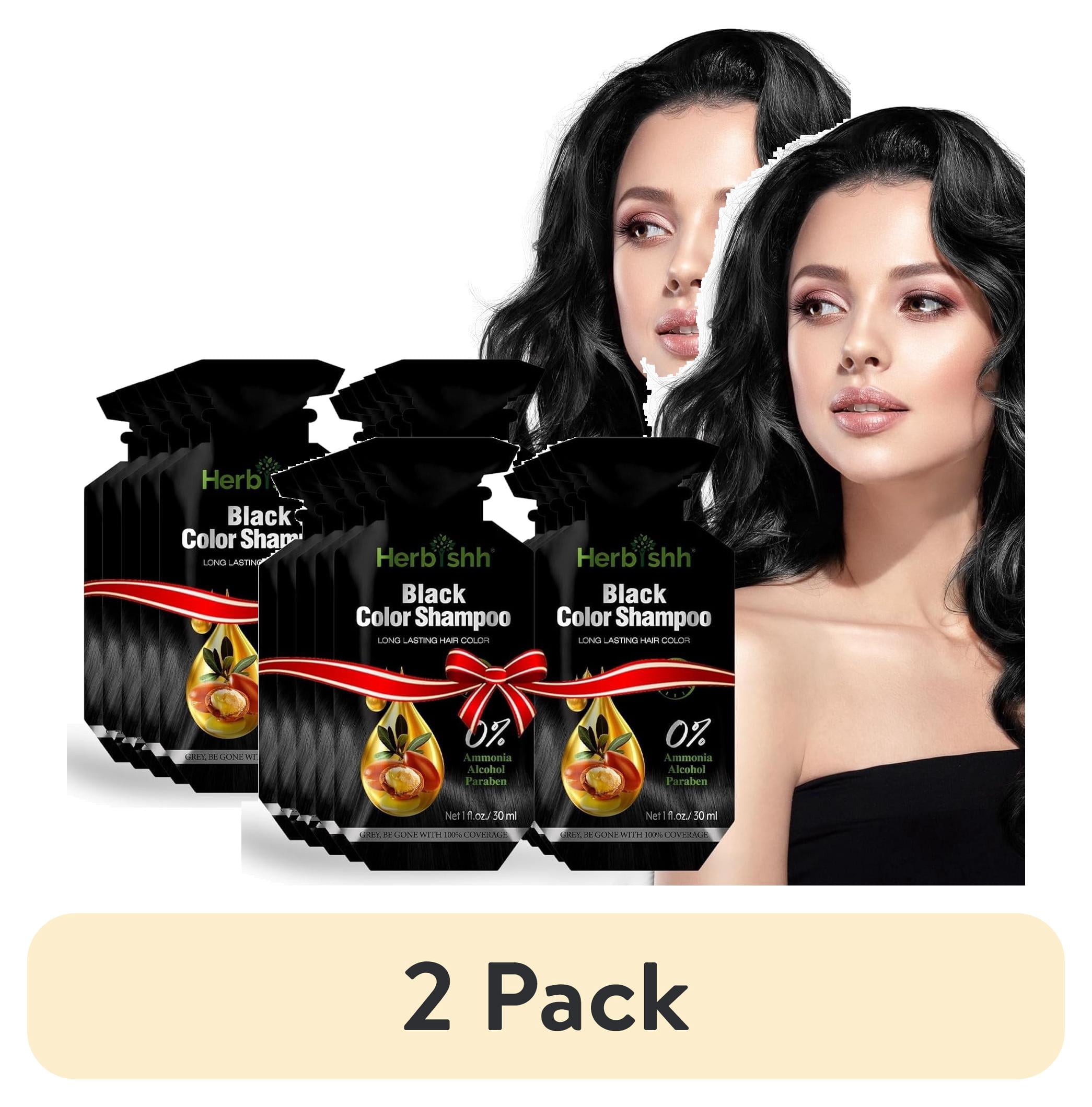 (2 pack) Herbishh Black  Shampoo for Gray Hair, Travel-friendly Hair Dye Shampoo 3 in 1, 100% Gray Coverage, Permanent Hair Color for Men & Women, Ammonia-free, 30 ml