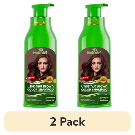(2 pack) Herbishh Color Shampoo Combo - Hair Color Shampoo Hair Dye 500ml, Argan Oil 30ml Pro Keratin, Argan Hair Mask 100gm For Hair Straightening, Shine And Protection (Chestnut Brown)