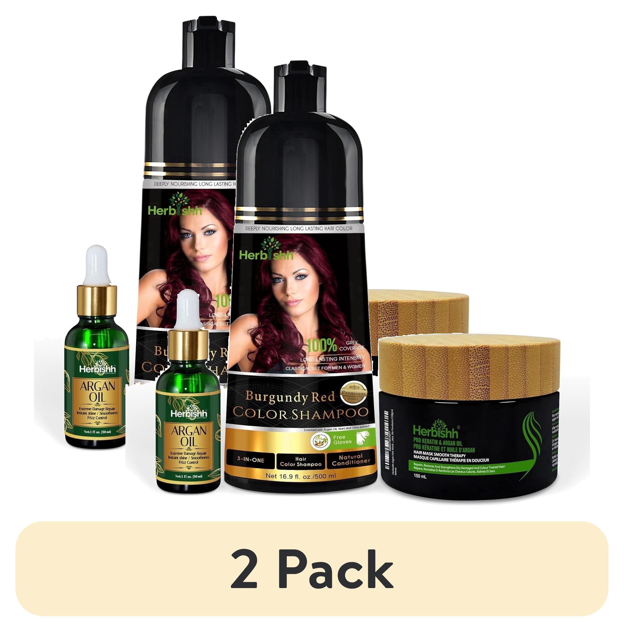 (2 pack) Herbishh After Color Shampoo Combo Contains Hair Color Shampoo Hair Dye 500ml Argan Oil 30ml Pro Keratin And Argan Hair Mask( 150 ML)For Hair Straightening, Shine For Men And Women (Burgundy)