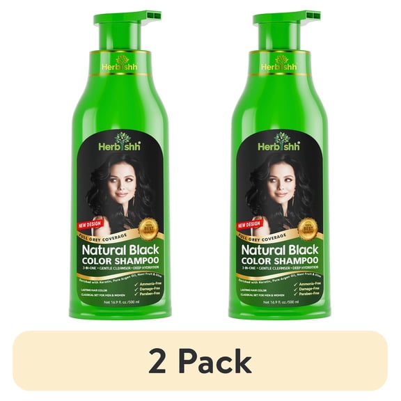 (2 pack) Herbishh Combo Hair Color Shampoo Black 500ml for Gray Hair + Hair Color Stain Protector – Dye Shield for Skin Protection