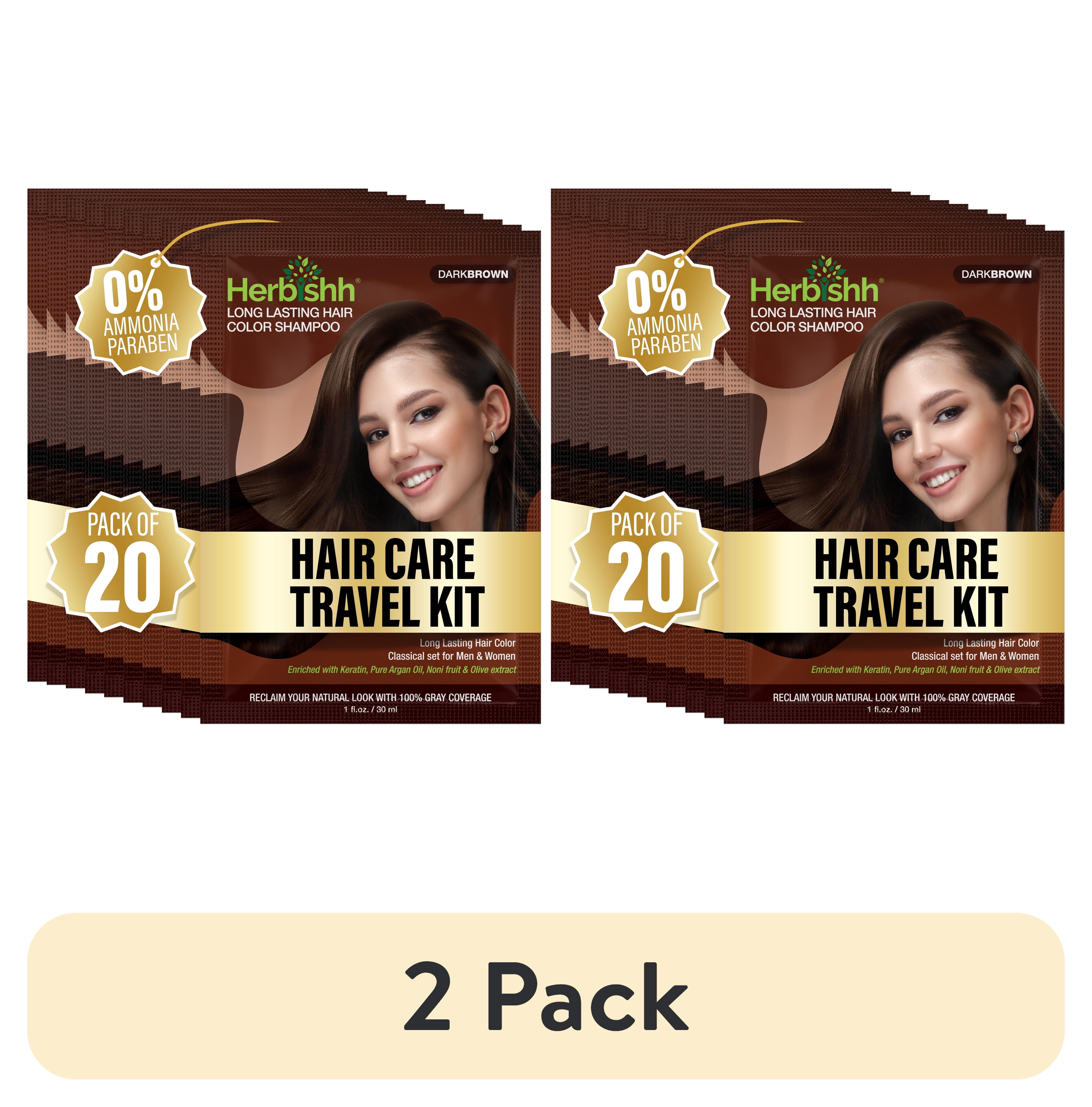 (2 pack) Herbishh Dark Brown Color Shampoo for Gray Hair, Hair Dye Shampoo 3 in 1, 100% Grey Coverage for Men & Women, Long-lasting & Travel-friendly, Ammonia-free, 30 ml (Pack of 20)