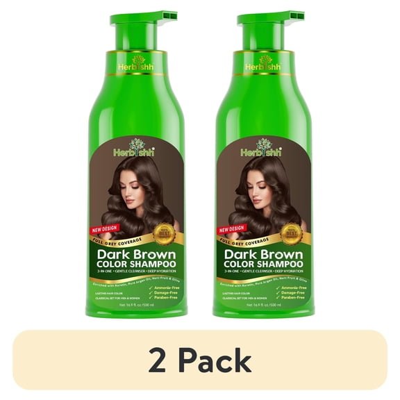 (2 pack) Herbishh Dark Brown Hair Color Shampoo for Gray Hair – Buy 1 Get 1 Free | 3-in-1 Hair Dye, Conditioner & Shampoo | 100% Gray Coverage | Ammonia-Free | 500ml Each | For Men & Women