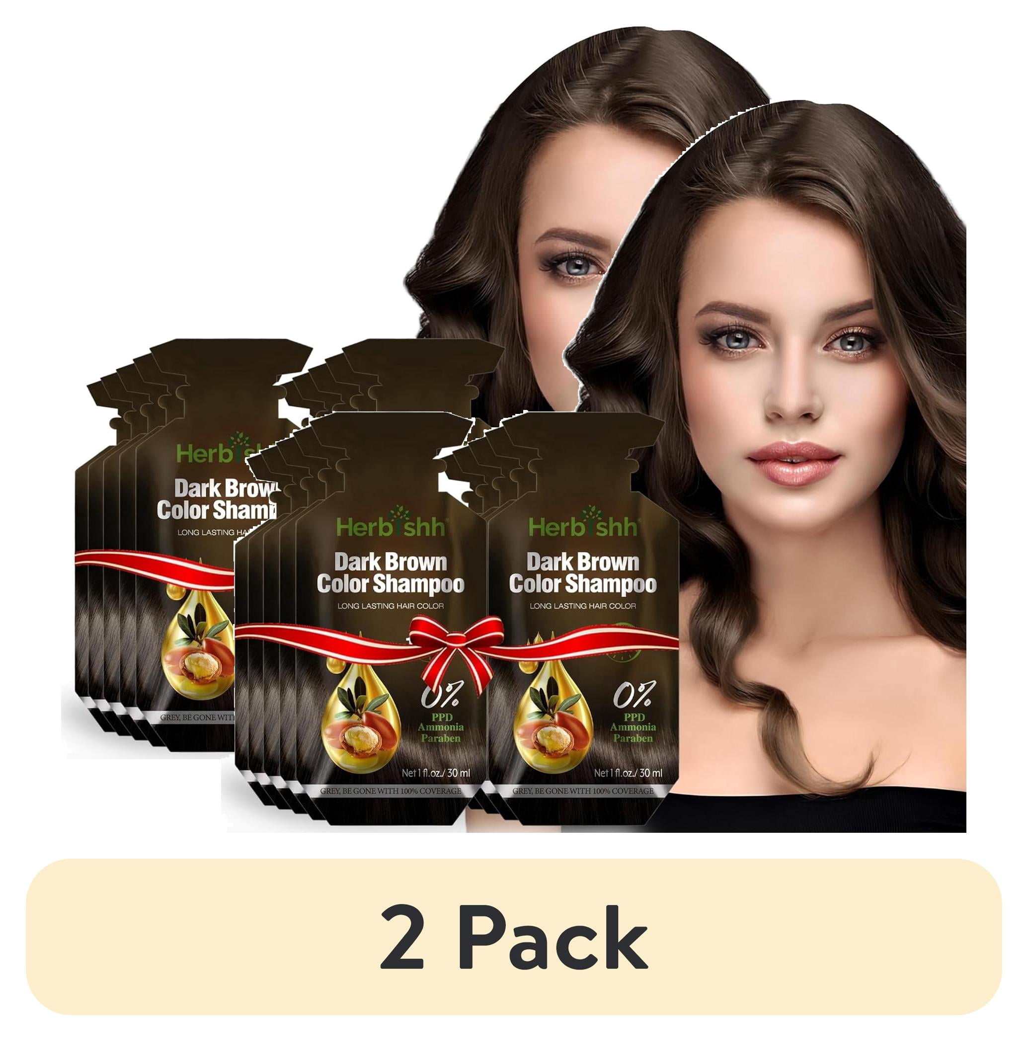 (2 pack) Herbishh Dark Brown PPD-Free Shampoo for Gray Hair, Travel-friendly Hair Dye Shampoo 3 in 1, 100% Gray Coverage, Permanent Hair Color for Men & Women, Ammonia-free, 30 ml